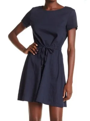 Theory Vormond K Atmos Light Dress Black Tie Waist Lagenlook Short Sleeve Medium thumbnail 1