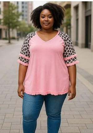 Cellabie Pink Leopard Sleeve Women's Top Size XL thumbnail 1