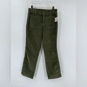 Free People High Time Velvet Kick Flare Pants Olive Army Green‎ size 8 thumbnail 4