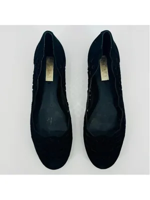 Lauren Ralph Lauren Caley Black Suede Leather Laser Cut Flats Size 8 thumbnail 2