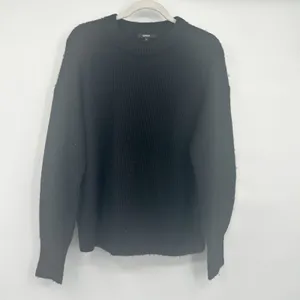 Quince Womens Black Baby Alpaca Wool Blend Minimalist‎ Ribbed Crewneck Sweater L thumbnail 3