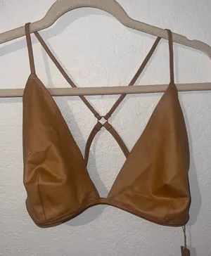 NWT Skims Ochre Tan Faux Leather Bralette with Crisscross Back thumbnail 1