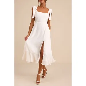 Lulus Summer Invite White Tie-Strap Tiered Midi Dress Wedding Bridal XL NWT thumbnail 2