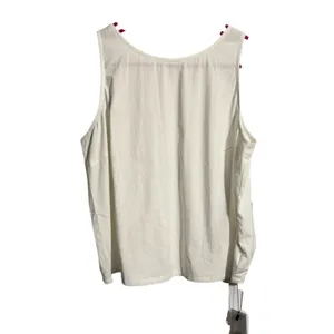 NWT White Linen Blend High Neck Tank Top Button Back Sleeveless Crop Top Medium thumbnail 2