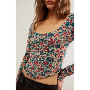 Free People Melanie Long Sleeve Top Floral Cotton Cottagecore Romantic Small NWT thumbnail 3