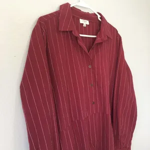 Umgee • Red Striped Long Sleeve Shirt Dress with Pockets Fringe Hem Medium thumbnail 12
