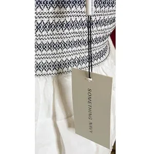 Something Navy Smocked Puff Shoulder Top Womens Small White NEW Embroidered thumbnail 5