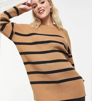 Abercrombie & Fitch Oversized Sweater Soft A&F College Stripe XS Tan Black thumbnail 1