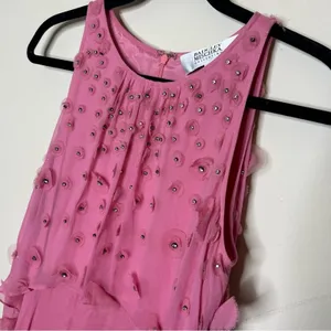 FLAW Badgley Mischka Pink Bejeweled Dress Gown Y2K Vibe Sleeveless 100% Silk thumbnail 6