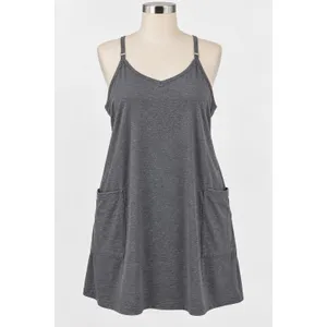Gray Sleeveless Mini Dress Built In Short Pockets XL Heathered Jersey Athleisure thumbnail 2