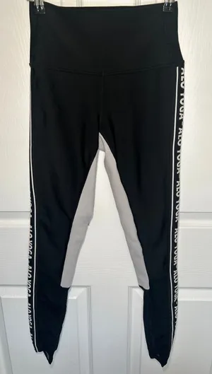 Alo Yoga Leggings High Waist Logo Side Stripe Small Black Mesh Colorblock Active thumbnail 1