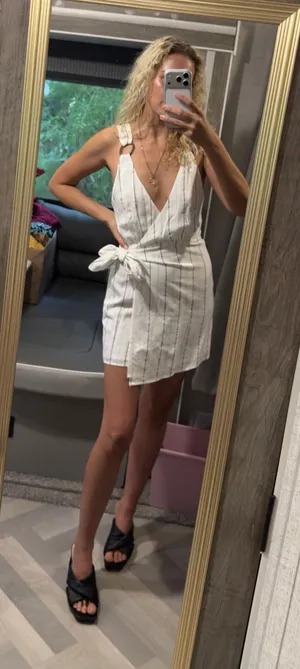 Tularosa Stripe Mini Wrap Dress in White‎ Black Size XS thumbnail 1