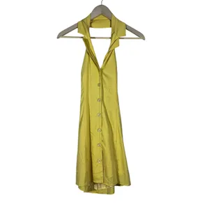 SNDYS Halter Button Front Mini Dress Butter Yellow Brunch Chic Spring Size S thumbnail 3
