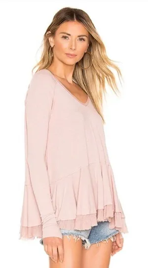 Free People We‎ the Free Light Pink Tangerine Swing Long Sleeve Tee S thumbnail 1