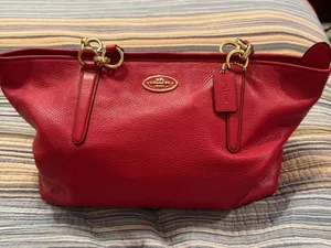Coach Ellis Tote 33961 Red Pebbled Leather Gold Hardware thumbnail 1