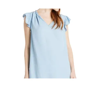 Time and Tru Womens Dress Size M Light Blue Split Neck Flounce Hem Casual Ruffle thumbnail 11