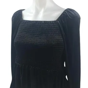 Gap Women's Black Long Sleeve Smocked Square Neck Peplum Blouse Top Size M thumbnail 3