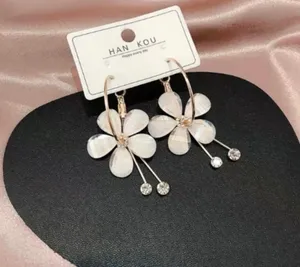Women's Crystal Flower Drop Dangle Earrings Gold thumbnail 2