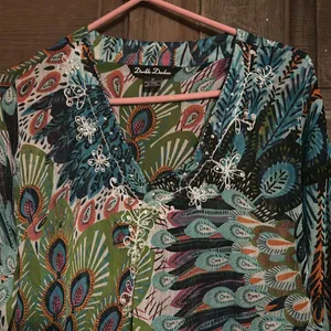 Double Decker Top Size M Sheer Tunic Beach‎ Cover Up Peacock Feathers Sequins thumbnail 5
