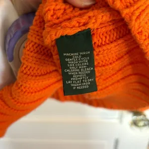 Vibrant Orange Cable Knit Ralph Lauren Turtleneck Sweater thumbnail 3
