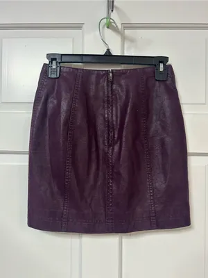 Free People Deep Plum Leather Mini Skirt thumbnail 4