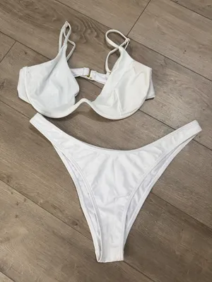 Betty Jade Swim White Underwire Bikini Set High Leg Two Piece Large 10277S-WHT thumbnail 1