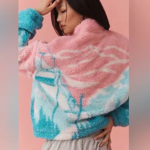 NWT Anthropologie Beach Riot Leona Slopes Fleece Sherpa Pullover in Pink thumbnail 2