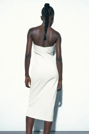 midi bodycon dress sleeveless white wedding cocktail graduation party thumbnail 5