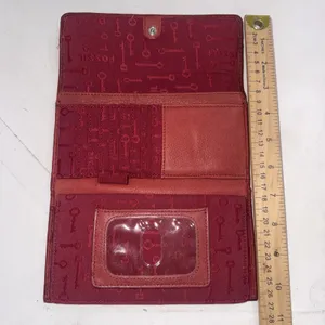 Fossil Red Leather Wallet Long Live Vintage Cards Cash Coin Checkbook Zip & Snap thumbnail 7
