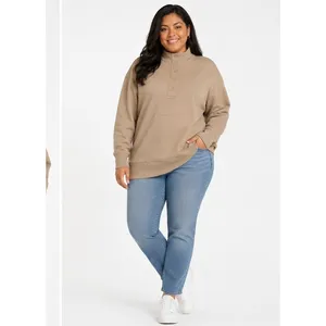 Time and Tru Womens Pullover Sweatshirt Size XL Champagne Mock Neck Button Top thumbnail 4