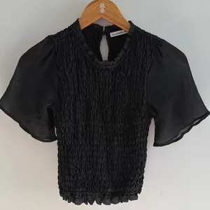 Abercrombie & Fitch Black Smocked Flutter Sleeve Top Y2K Coquette Crop Blouse XS thumbnail 2