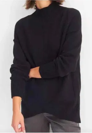 Maeve Anthropologie Black Mock Neck Asymmetrical Pullover Sweater Size Large thumbnail 1