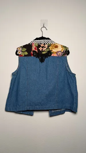 Women Vintage Patch Denim Sleeveless Vest thumbnail 2