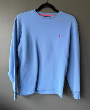 Polo Ralph Lauren Light Blue Long Sleeve Thermal Shirt with Red Logo thumbnail 1