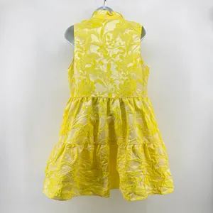 Amanda Uprichard Saffron Yellow Floral Jacquard Tiered Mini Dress Size L Pockets thumbnail 6