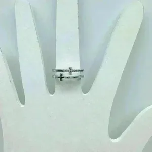Silver Double Cross Rhinestones Ring Size 7 thumbnail 7