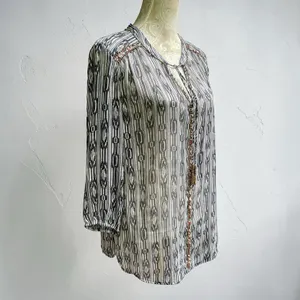 Charter Club Sheer Beaded Tassel Tunic Top XL Coastal Cowgirl Boho Navy White thumbnail 6