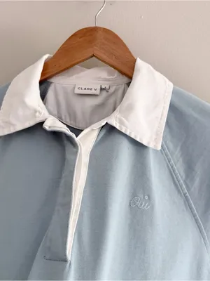 Clare V. Le Rugby Tee Long Sleeve Polo in Dusty Blue Womens Small thumbnail 4