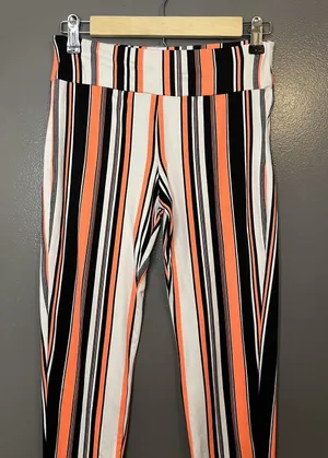 Rainbow Sandals Rainbow Pants Womens Small Black White Orange Stripe Leggings Made USA Pull On thumbnail 1