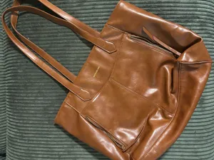 MISSNINE Tote Bag Womens Cognac Brown Faux Leather Multi-Pocket Shoulder Bag thumbnail 1