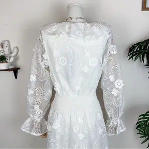 Elliatt Delphi Embroidered Lace Midi Dress in White Bridal Wedding Ready thumbnail 10