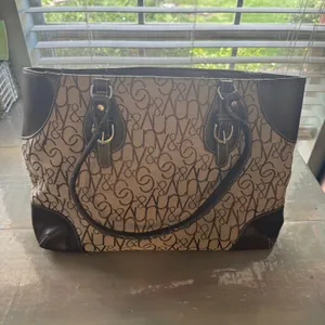 New York & Company Tan Brown Monogram Print Shoulder Tote Bag Purse thumbnail 2