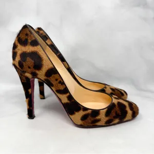 Christian Louboutin Particule 100 Leopard Calf Hair Leather Square Toe Pump Heel thumbnail 2