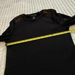 LAUREN Ralph Lauren 3/4 Sleeve Ribbed T Shirt Medium M Black Brown Patches thumbnail 5