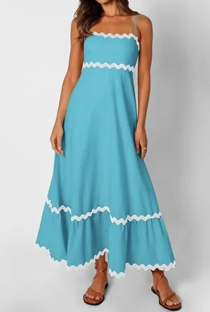 NEW Sleeveless Spaghetti Strap Smocked Rickrack Midi Dress L thumbnail 7
