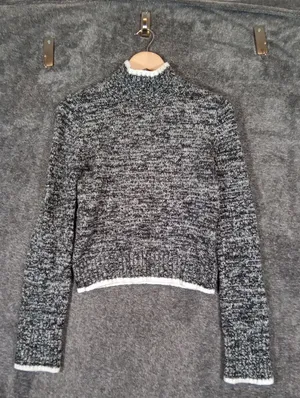 Madewell Marled Mockneck Sweater Black N White Merino Wool Blend Womens SMALL thumbnail 3