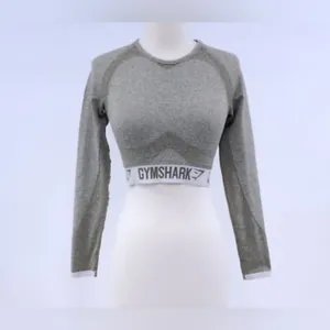 Gymshark Flex Long Sleeve Crop Top Shirt Seamless Light Olive S thumbnail 3