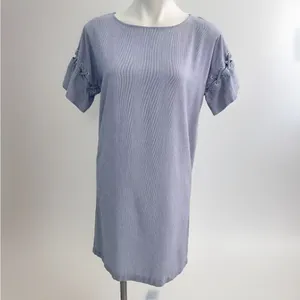 Madewell Pinstripe Dress Short Sleeves XSMALL blue white nautical coastal thumbnail 3