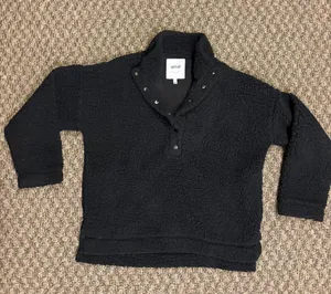 Aerie Black Fuzzy Half Button Sweater thumbnail 1