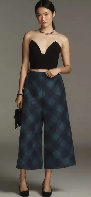 Anthropologie Maeve Taffeta Printed Pull On Structured Cropped Wide-Leg Pants thumbnail 1